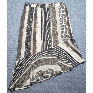 Est 1946 Long Pleated Skirt Womens L Brown Beige Animal Print Elastic Waist New